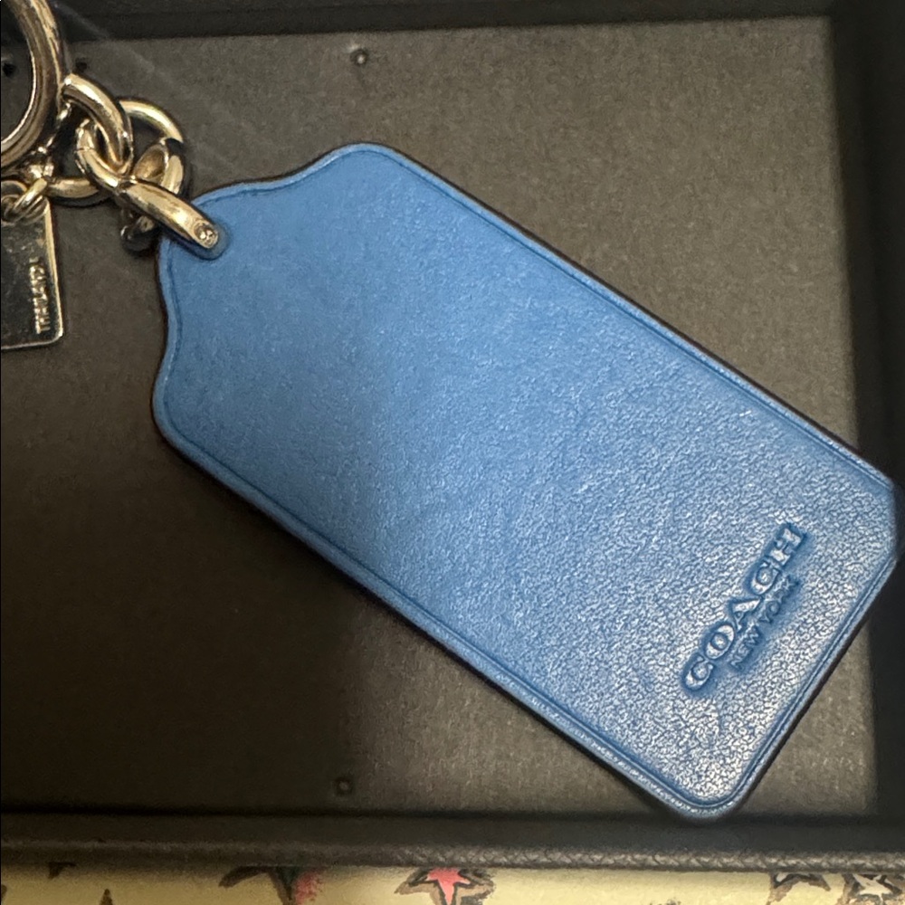 LIKE New , Coach vintage cornflower blue with daisy leather key/ bag charm . - Picture 6 of 8